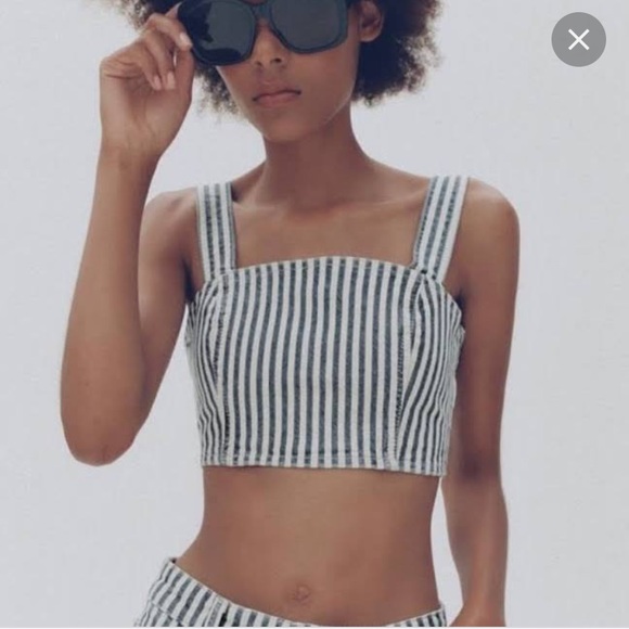 💙 ZARA BLUE IVORY STRIPE DENIM CROP TOP! - Picture 11 of 13
